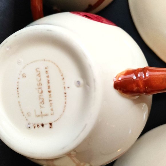 Vintage Franciscan Apple Tea Cups, Saucers & Creamer Lot 5 Pieces - Picture 7 of 9